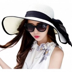 Sun Hats Womens Big Bowknot Straw Hat Foldable Roll up Sun Hat Beach Cap UPF 50+ Protection Sun Hats 041 - White-c - C418T2WG...
