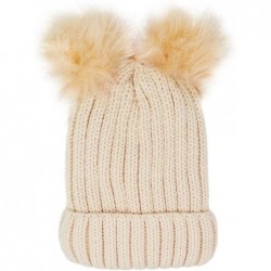 Skullies & Beanies Women's Winter Fleece Lined Chunky Cable Knitted Double Pom Pom Beanie Hat - Beige - CE18IQ0SSYI $15.89