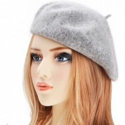 Berets Wool French Beret Hat Solid Color Beret Cap for Women Girls - Heather Grey - CZ186784Y7W $27.90
