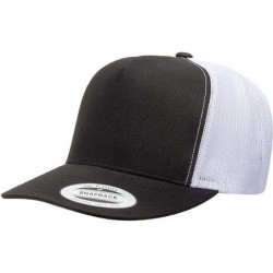 Baseball Caps Yupoong 6006 Flatbill Trucker Mesh Snapback Hat with NoSweat Hat Liner - Black/White - CM18O88Q7NA $28.42