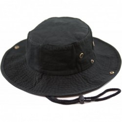 Sun Hats 100% Cotton Stone-Washed Safari Wide Brim Foldable Double-Sided Sun Boonie Bucket Hat - Black - CJ12EDOTM09 $26.74