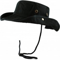 Sun Hats 100% Cotton Stone-Washed Safari Wide Brim Foldable Double-Sided Sun Boonie Bucket Hat - Black - CJ12EDOTM09 $26.74