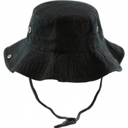 Sun Hats 100% Cotton Stone-Washed Safari Wide Brim Foldable Double-Sided Sun Boonie Bucket Hat - Black - CJ12EDOTM09 $22.23