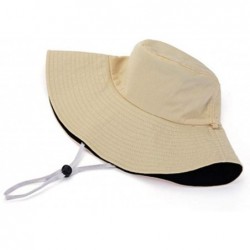 Sun Hats Women Sun Hat Large Brim Anti-UV Fold Floppy Visor Cap for Beach Travel - Beige-black - CI18QYLIDN0 $13.98