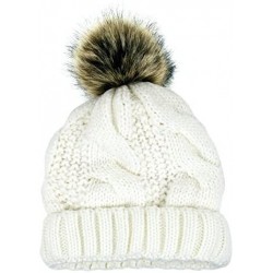 Skullies & Beanies Women's Thick Cable Knit Beanie Hat with Soft Fur Pom Pom - Off White - C3126H240QL $25.49