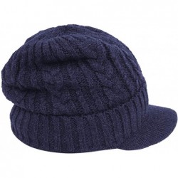 Skullies & Beanies Men Wool Blend Cable Knitted Visor Beanie Winter Knit Hat with Brim Fur Lined Ski Cap - Blue - CD187ZZ5ZZA...