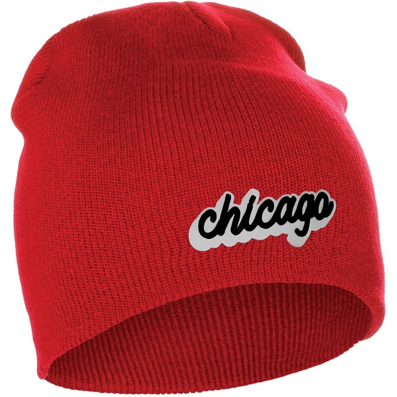 Skullies & Beanies Classic USA Cities Winter Knit Cuffless Beanie Hat 3D Raised Layer Letters - Chicago Red - White Black - C...