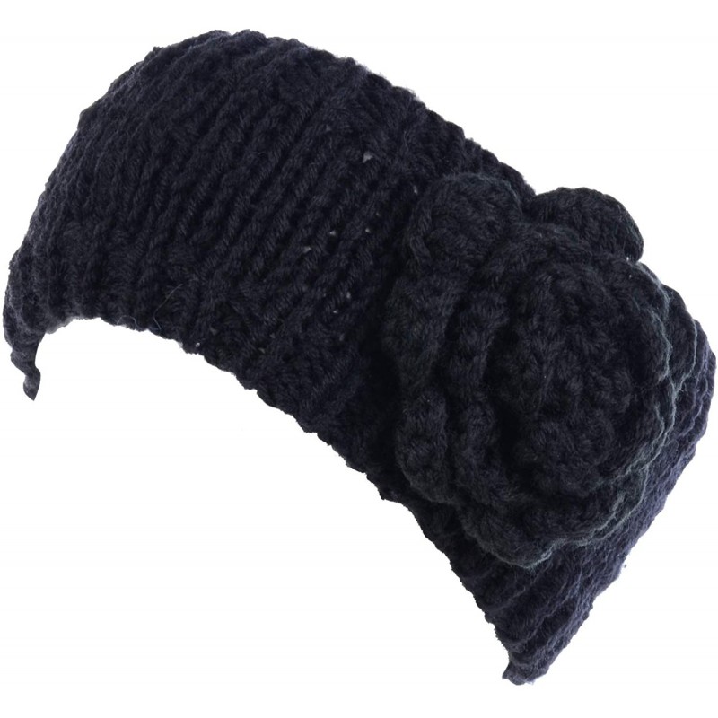 Cold Weather Headbands Womens Winter Chic Turban Bowknot/Floral Crochet Knit Headband Ear Warmer - Knit Floral Black - CH18AM...