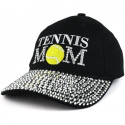 Baseball Caps Tennis Mom Embroidered and Stud Jeweled Bill Unstructured Baseball Cap - Black - CQ1886H77CG $25.76