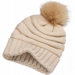 Skullies & Beanies Winter Hats for Womens Knit Slouchy Skullies Beanies Ski Caps with Faux Fur Pom Pom Bobble - Unisex Beige ...