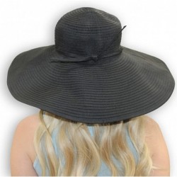 Sun Hats Ribbon Braid Floppy Hat for Women 7-Inch Wide Brim Large Sun Hat Women Packable Beach Hat - Black - CM183973A3C $113.18