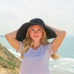 Sun Hats Ribbon Braid Floppy Hat for Women 7-Inch Wide Brim Large Sun Hat Women Packable Beach Hat - Black - CM183973A3C $113.18