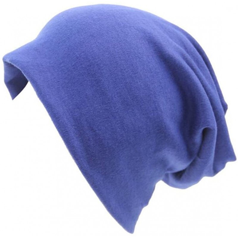 Skullies & Beanies Unisex Women Thin Solid Baggy Slouchy Oversized Cotton Sleep Beanie Hat Skull Cap - Royal Blue - CB12LZVFL...