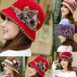 Skullies & Beanies Special Women Lady Winter Warm Crochet Knitted Flowers Decorated Ears Hat - Khaki - C318HYWKKXA $24.78
