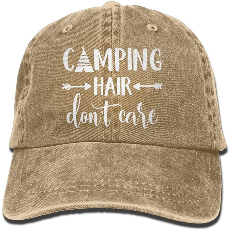 Baseball Caps Unisex Camping Hair Don't Care-1 Vintage Jeans Baseball Cap Classic Cotton Dad Hat Adjustable Plain Cap - Natur...