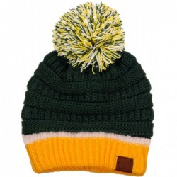 Skullies & Beanies Unisex College High School Team Color Two Tone Pom Pom Knit Beanie Hat - Dark Green/Gold - C218AIRGY45 $27.43