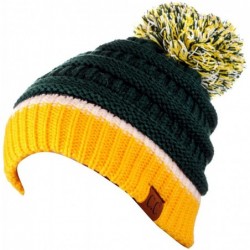 Skullies & Beanies Unisex College High School Team Color Two Tone Pom Pom Knit Beanie Hat - Dark Green/Gold - C218AIRGY45 $28.14