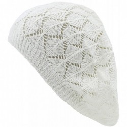Berets Womens Lightweight Cut Out Knit Beanie Beret Cap Crochet Hat - Many Styles - Off White Diamond Stripe - C412LCQ8OZZ $2...