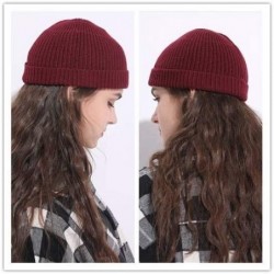 Skullies & Beanies Swag Wool Knit Cuff Short Fisherman Beanie for Men Women- Winter Warm Hats - 1shorter Style Wine Red - CO1...