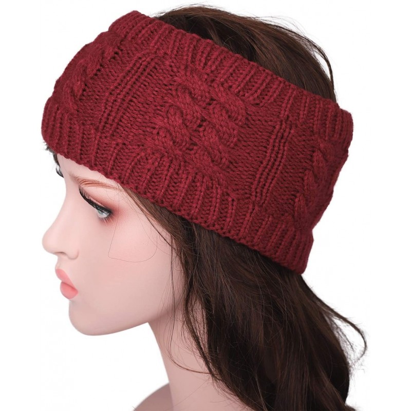 Cold Weather Headbands Twist Knit Head Band Head Wrap Warm Ear Warmer for Women Girls - Wine Red - CI12O1MKPTA $18.32