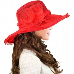 Sun Hats Women's Summer Sun Hat - Flower Kentucky Derby Wide Brim Hat - Red - CZ11ZR0WO77 $58.67