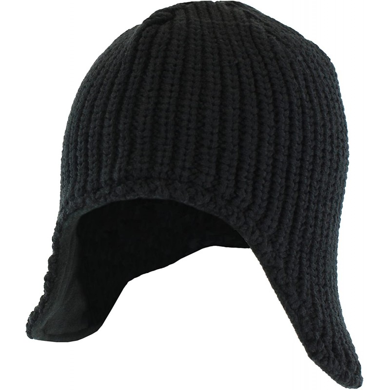 Skullies & Beanies Chunky Winter Knit Sherpa Beanie Hat w/Earflaps & Fleece Lining- Snug Fit Cap - Black - CN123V6DUHL $51.34