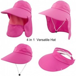 Sun Hats Women Sun Wide Brim UV Protection Fishing Hats Foldable Ponytail Summer Hat with Detachable Flap - Rose Pink - CF194...