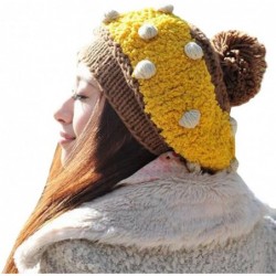 Skullies & Beanies Women Girl Dotted Fluffy Knit Cute Beanie Crochet Rib Pom Pom Hat Cap Warm FFH003BEI Beige - C912O7OU75P $...