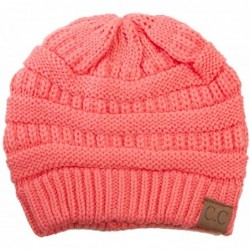 Skullies & Beanies Trendy Warm Chunky Soft Stretch Cable Knit Beanie Skull Cap Hat - Coral - CZ185R36XS3 $19.80