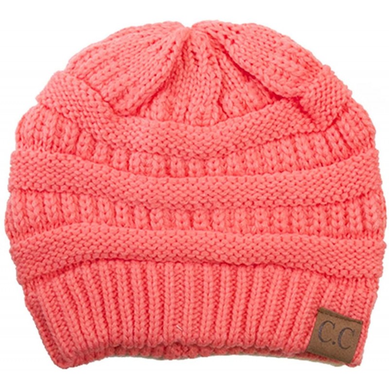 Skullies & Beanies Trendy Warm Chunky Soft Stretch Cable Knit Beanie Skull Cap Hat - Coral - CZ185R36XS3 $23.54