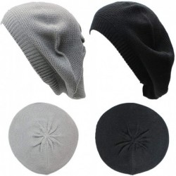 Berets JTL Beret Beanie Hat for Women Fashion Light Weight Knit Solid Color - 2pcs-pack Gray and Black - CQ18QG8ZKRG $32.69
