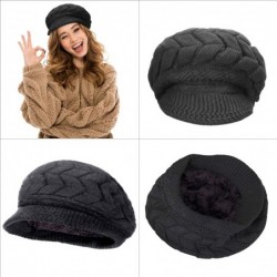 Newsboy Caps 2 Pieces Women Winter Beret Hats Warm Knit Caps Snow Ski Hats with Visor - Black- Beige - CW18YQ8G6MS $27.35