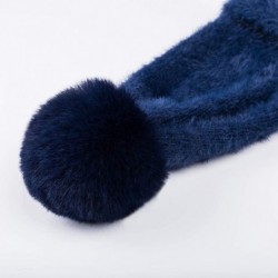 Skullies & Beanies Women Winter Luxery Real Angora Wool Slouch Knit Cuff Skullies Beanies Faux Fur pom pom Woolen Hat - Navy ...
