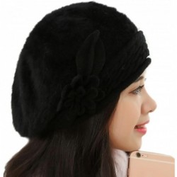 Berets Women Ladies Winter Knitting Hat Warm Artificial Wool Snow Ski Caps With Visor - Black - CJ12NZZXR9W $13.37