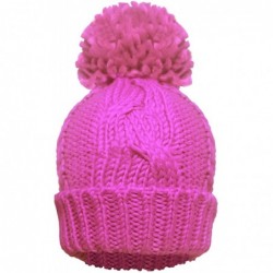 Skullies & Beanies Ladies Womens Chunky Knit Cable HAT with POM POM - Pink - CS123Q0NYAJ $17.28