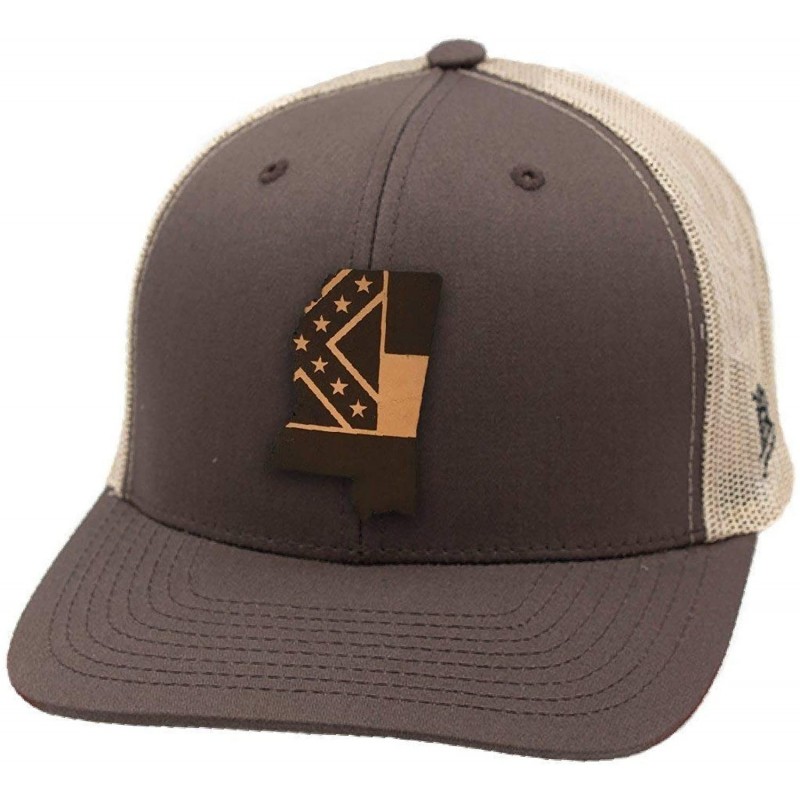 Baseball Caps Mississippi 'The 20' Leather Patch Hat Curved Trucker - Brown/Tan - C518IGQWDXR $52.16