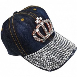 Baseball Caps Women Denim Bling Studded Crown Crystal Rhinestone Baseball Cap Flat Hat - Black - C61859HDXHR $18.54