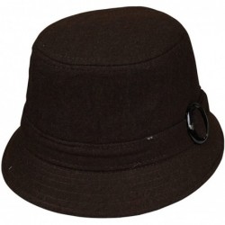 Bucket Hats Wool Ladies Bucket Hat Cloche with Round Buckle - Brown - CG12C2YJ3QF $28.64