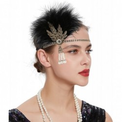 Headbands Vintage 1920s Black Feather Headpiece Gold Beaded Art Deco Flapper Headband - 10a Black and Gold - C21966IW9RD $28.21