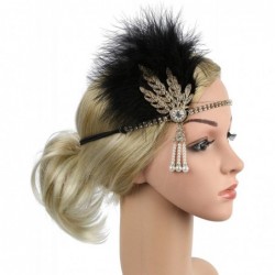 Headbands Vintage 1920s Black Feather Headpiece Gold Beaded Art Deco Flapper Headband - 10a Black and Gold - C21966IW9RD $30.44