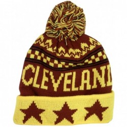 Skullies & Beanies Cleveland Adult Size Winter Knit Beanie Hats - Gold/Wine Stars - CZ17Y2GS34S $20.04