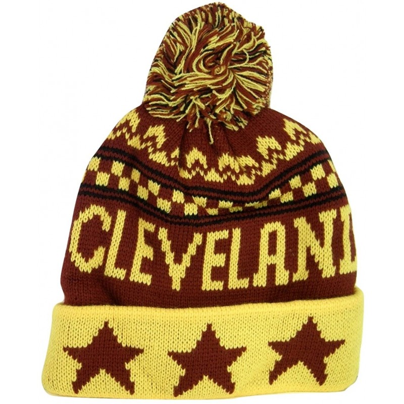 Skullies & Beanies Cleveland Adult Size Winter Knit Beanie Hats - Gold/Wine Stars - CZ17Y2GS34S $22.48