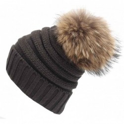 Skullies & Beanies Womens Winter Soft Cozy Hand Knit Faux Fur Pompoms Beanie Hat(Dark Gray- one-Size) - Dark Gray - CZ18I2U2L...