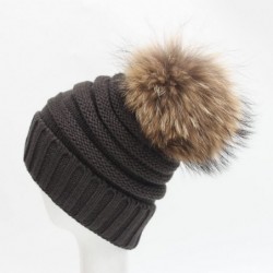 Skullies & Beanies Womens Winter Soft Cozy Hand Knit Faux Fur Pompoms Beanie Hat(Dark Gray- one-Size) - Dark Gray - CZ18I2U2L...