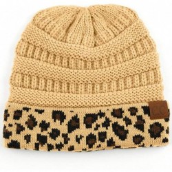 Skullies & Beanies Women Classic Solid Color with Leopard Cuff Beanie Skull Cap - A Camel - CA18XTS0OEQ $31.20
