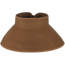 Sun Hats Women Foldable Wide Brim Straw Sun Visor Outdoor UV Proof Roll-up Open Top Hat - Coffee - CY18EIQEQCI $14.04