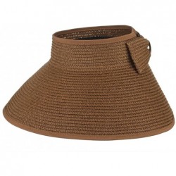 Sun Hats Women Foldable Wide Brim Straw Sun Visor Outdoor UV Proof Roll-up Open Top Hat - Coffee - CY18EIQEQCI $18.95