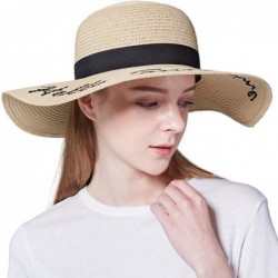 Sun Hats Floppy Beach Straw Hat Women Sun Hats Wide Brim Embroidered UPF50+ - A2-straw Yellow - CH196WTT9H4 $32.09