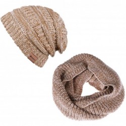 Skullies & Beanies Knit Cable Beanie Hat Scarf Winter Warm Scarves Set Thick Warm Slouchy Knit Cap for Men Women - Tan/White ...