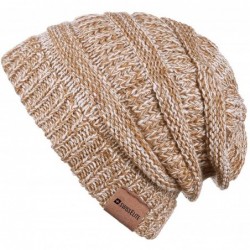 Skullies & Beanies Knit Cable Beanie Hat Scarf Winter Warm Scarves Set Thick Warm Slouchy Knit Cap for Men Women - Tan/White ...